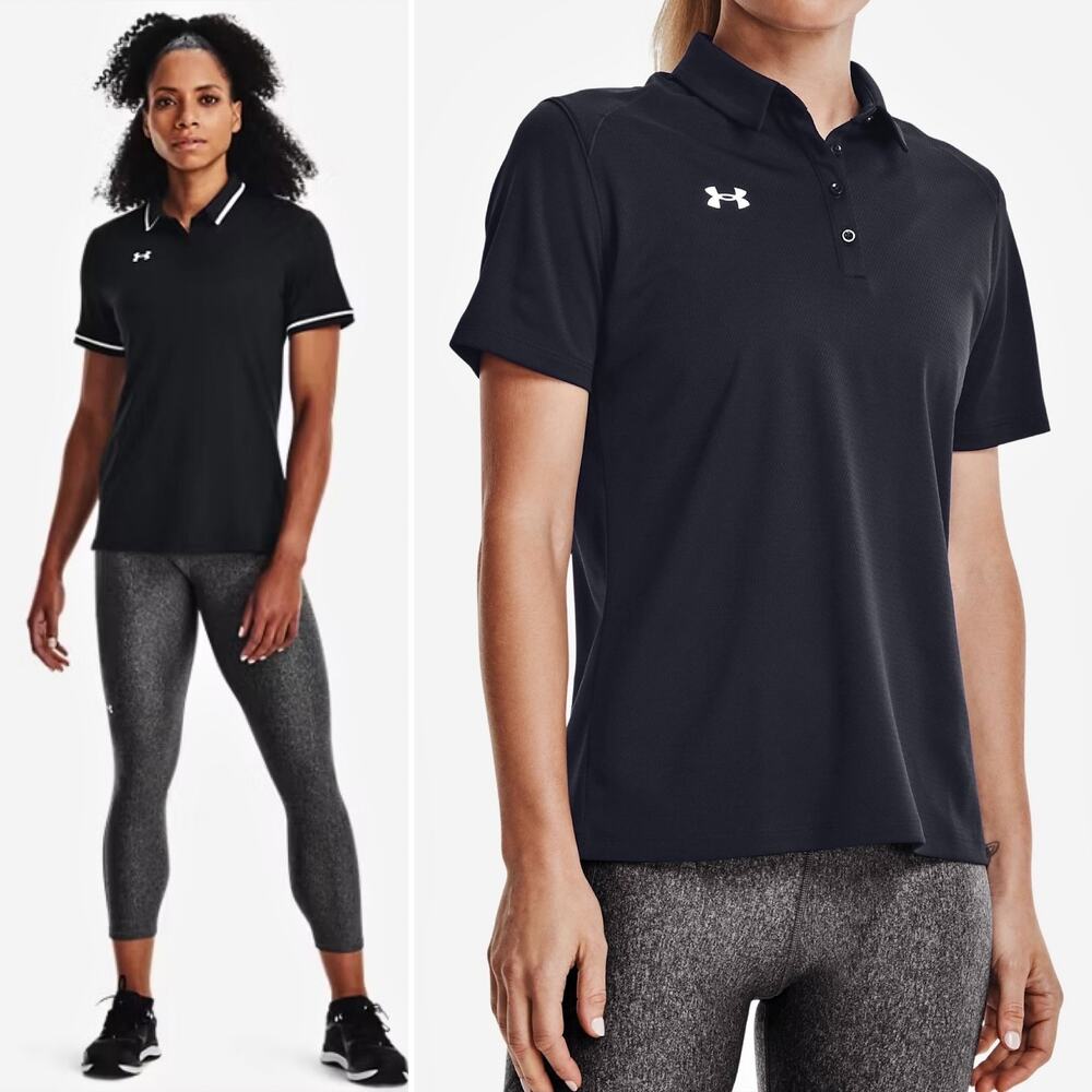 Under Armour HeatGear Black Polo Sz M Golf Outdoor Training Athleisure SPF 30+
